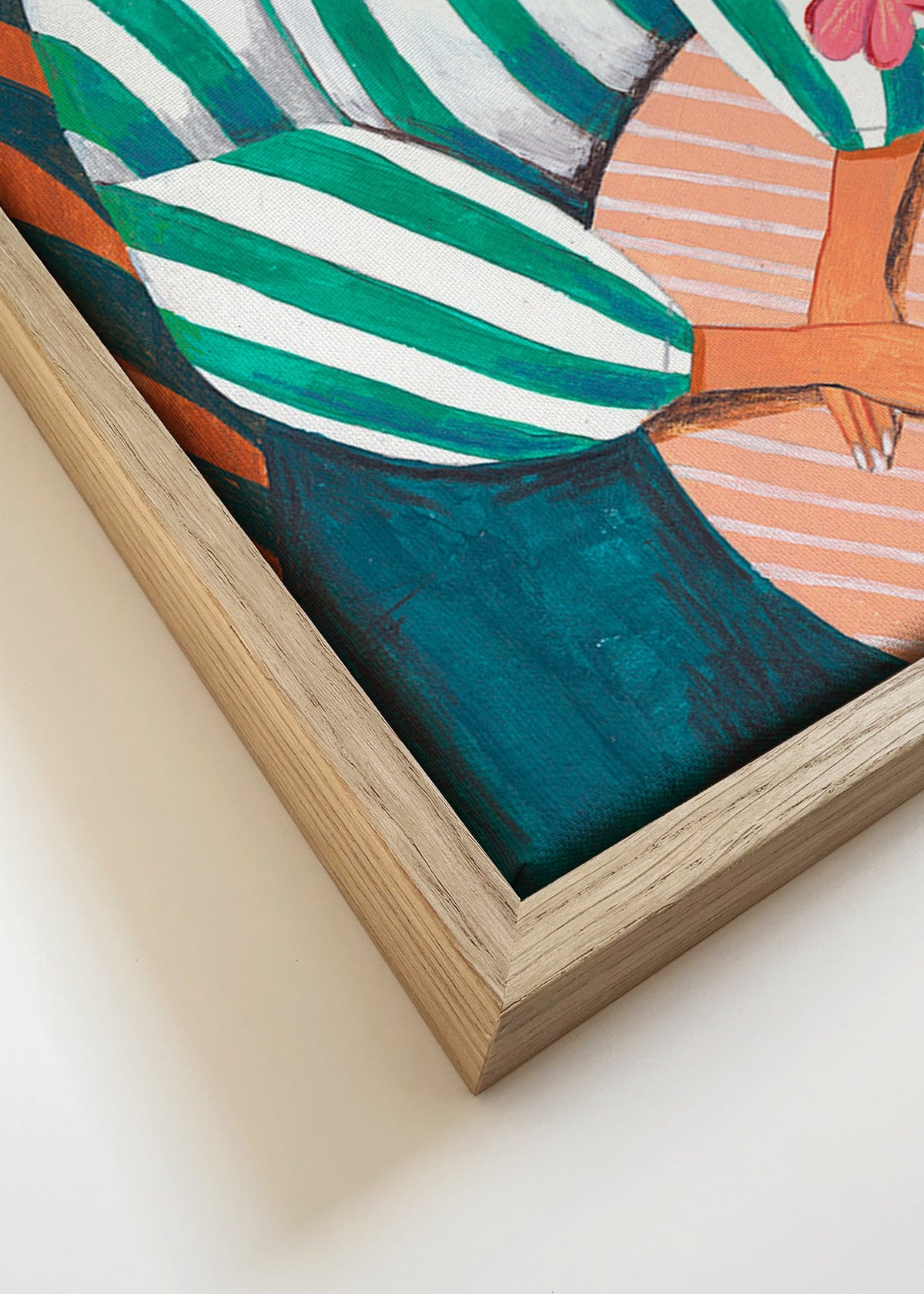 Ilustracja kobiety w paski z rośliną – Canvas detail