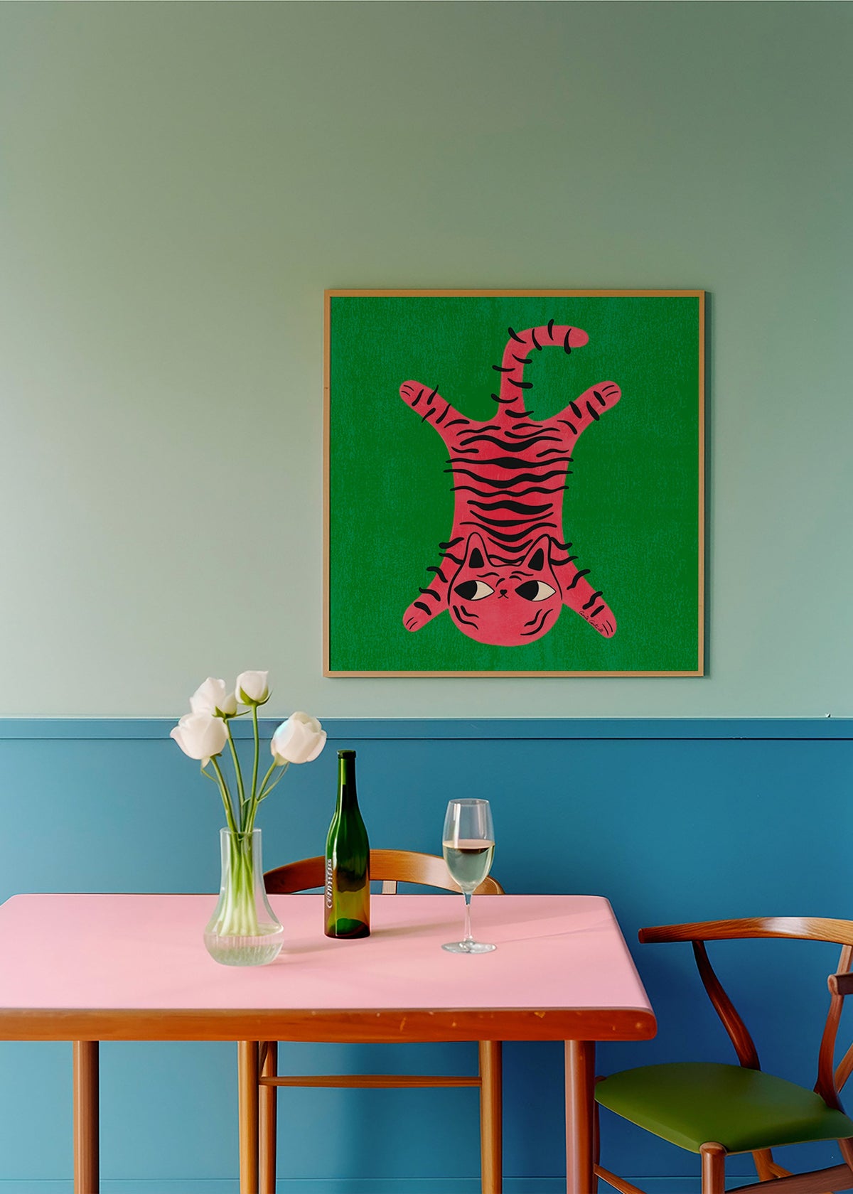 Plakat różowy kot z czarnymi paskami – Product1