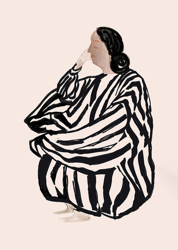 Ilustracja siedzącej kobiety w odważne paski