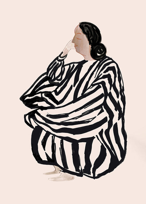Ilustracja siedzącej kobiety w odważne paski