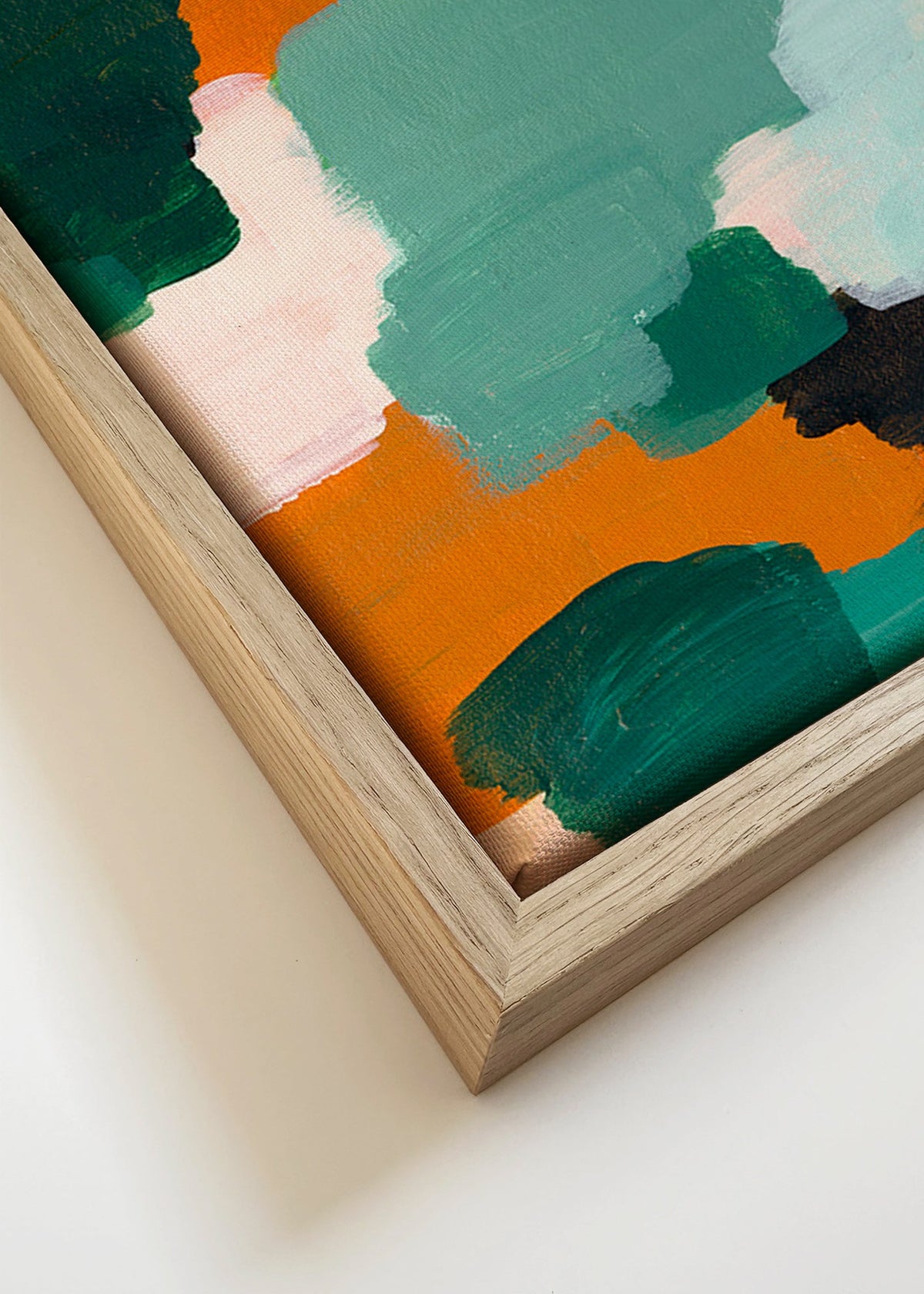 Obraz abstrakcyjny z zielonymi i okrowymi pociągnięciami – Canvas detail