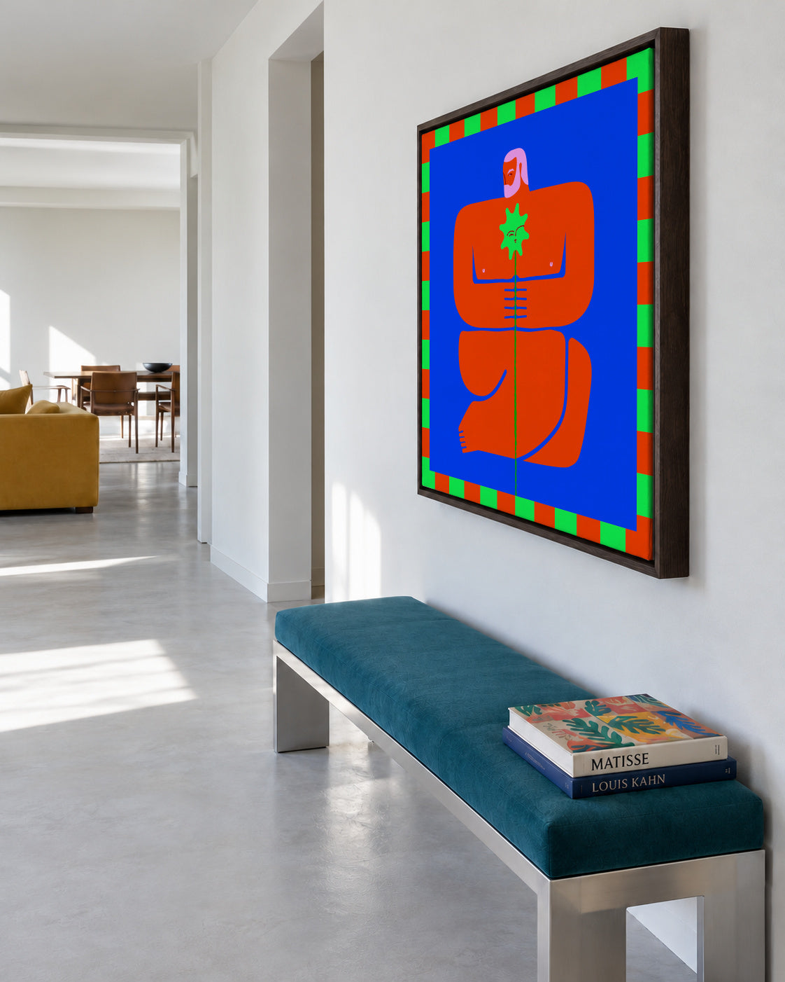 Contemplative Embrace - Framed canvas in an interior