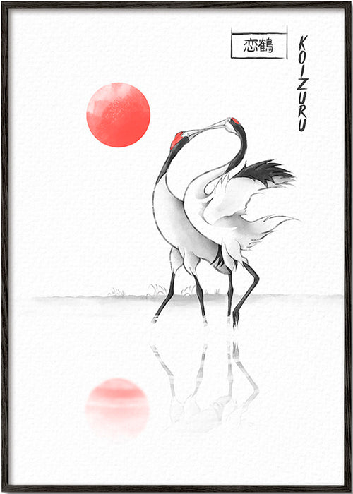 Obraz japońskie żurawie minimalistyczne – Black Frame