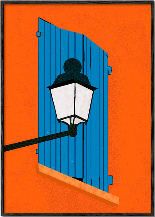 Ilustracja niebieska okiennica i latarnia – Black Frame
