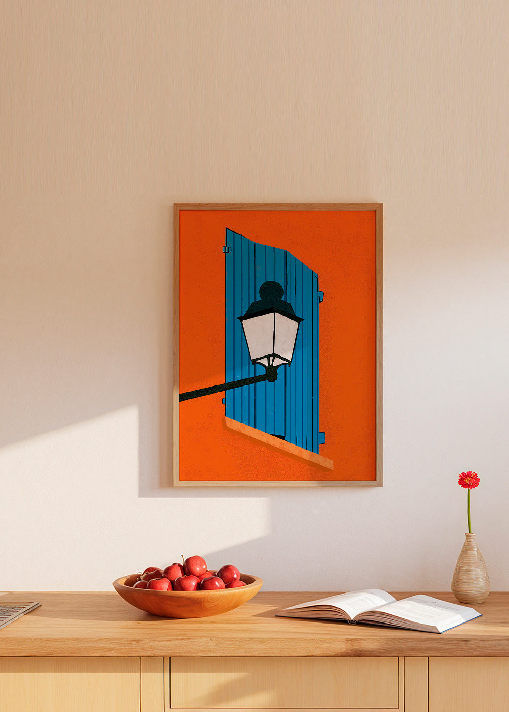 Ilustracja niebieska okiennica i latarnia – Product1