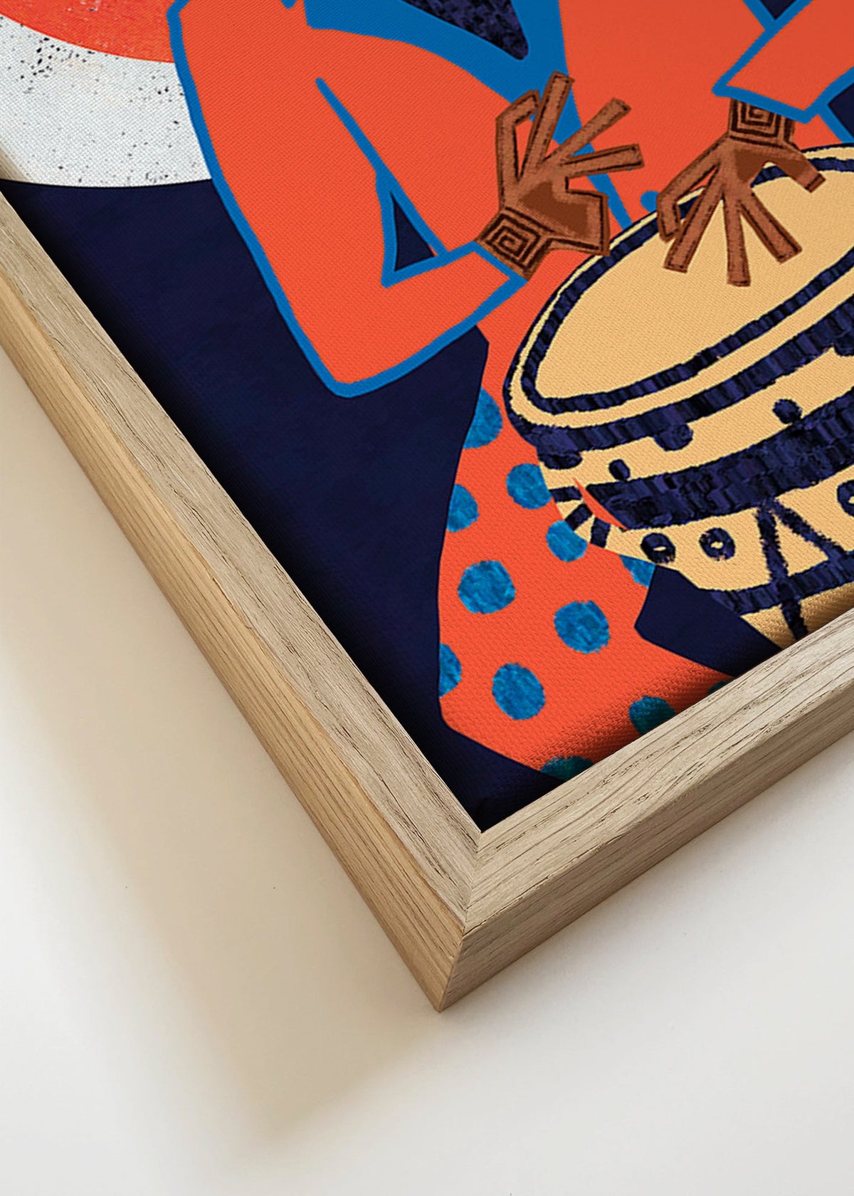Ilustracja muzyka przy bębnie w żywych kolorach – Canvas detail