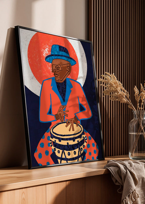 Ilustracja muzyka przy bębnie w żywych kolorach – Product1