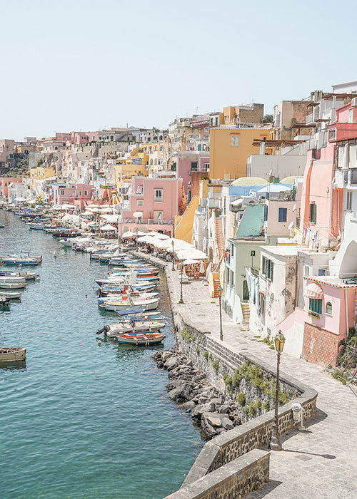 Plakat podróżniczy Procida port w pastelach