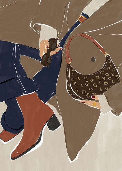 Ilustracja mody z torebką i botkami