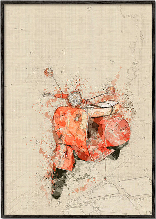 Ilustracja Czerwona Vespa na teksturowanym tle – Black Frame
