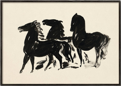 Trzy konie: gestualny rysunek tuszem – Black Frame