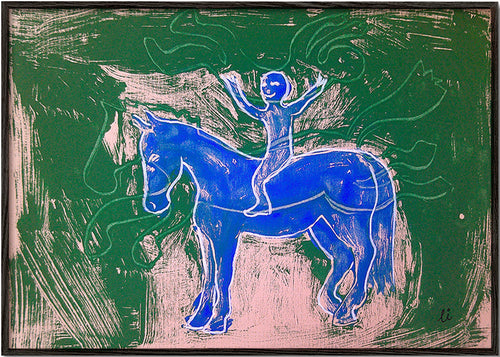 Obraz niebieski koń z jeźdźcem – Black Frame