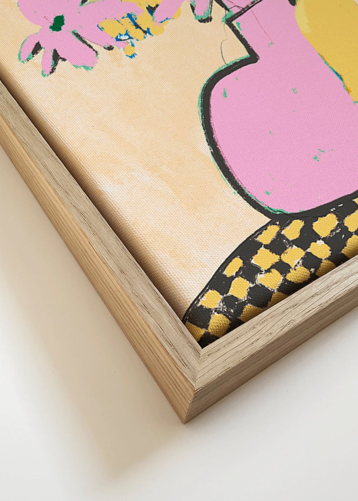 Plakat botaniczny z różowym wazonem i kwiatami – Canvas detail