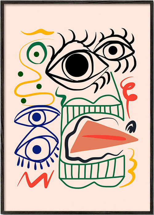 Ilustracja liniowa z wyrazistymi oczami – Black Frame