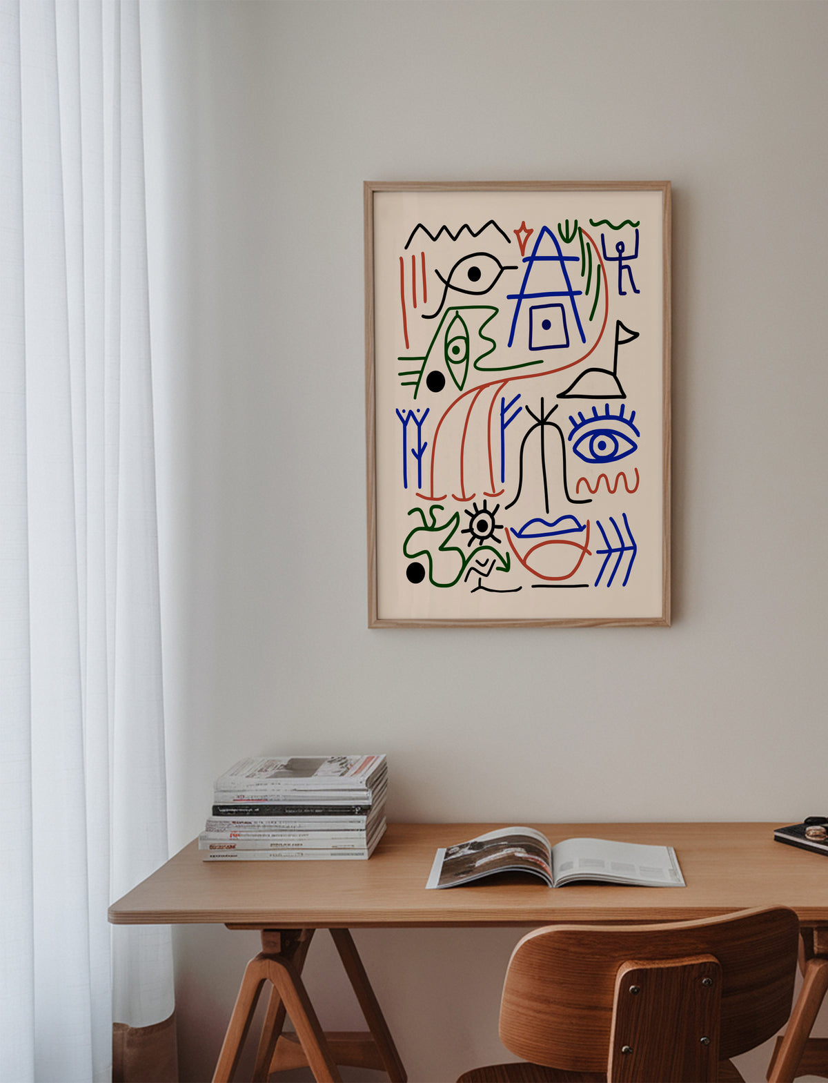 Line Art Bizarre Ancient Symbol - Framed poster in an interior