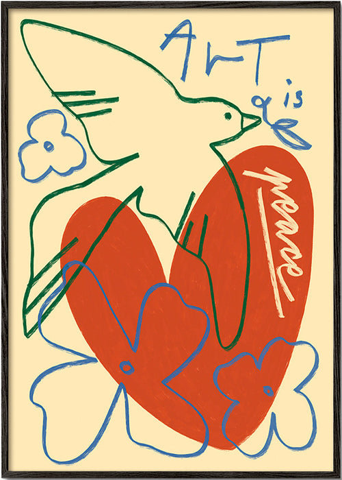 Ilustracja gołębia i serca swobodne kreski – Black Frame