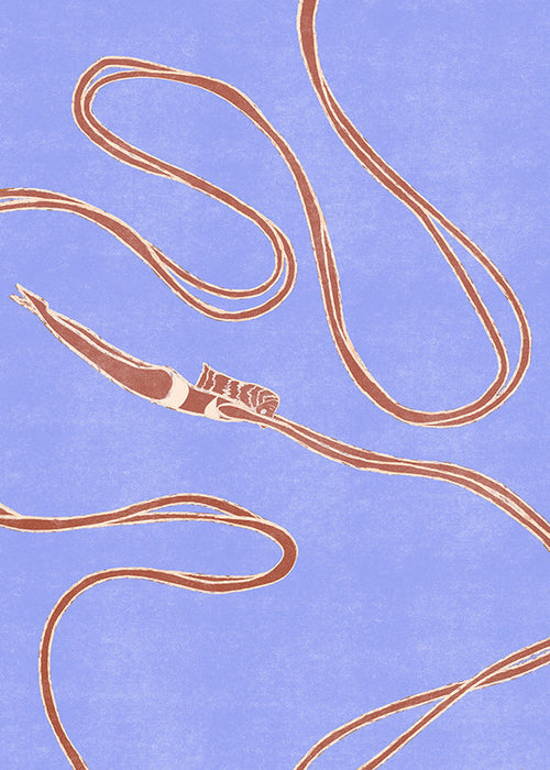 Ilustracja: pływaczka z płynnymi wstęgami