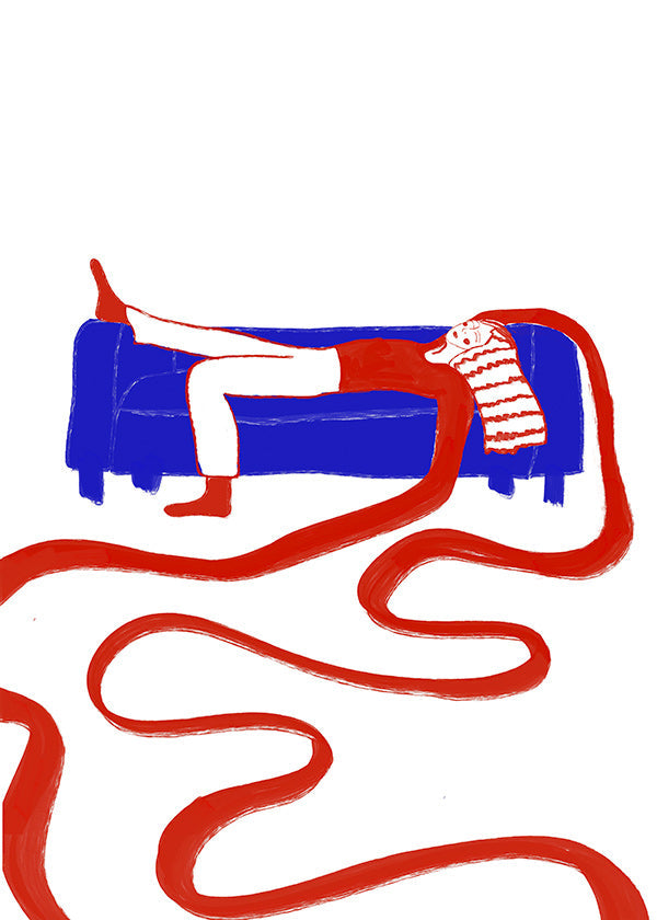 Ilustracja postaci odpoczywającej na sofie
