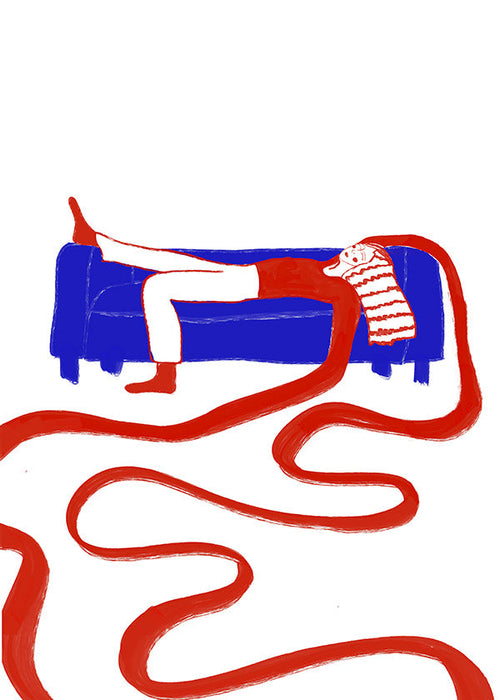 Ilustracja postaci odpoczywającej na sofie