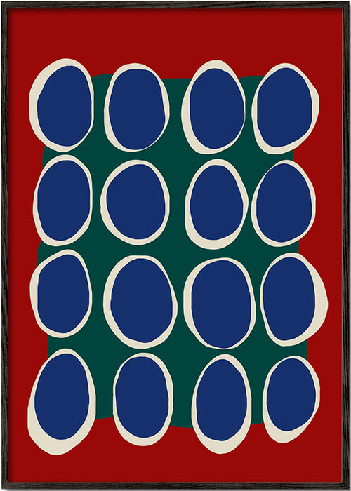 Plakat geometryczny z niebieskimi owalami i zielonym polem – Black Frame