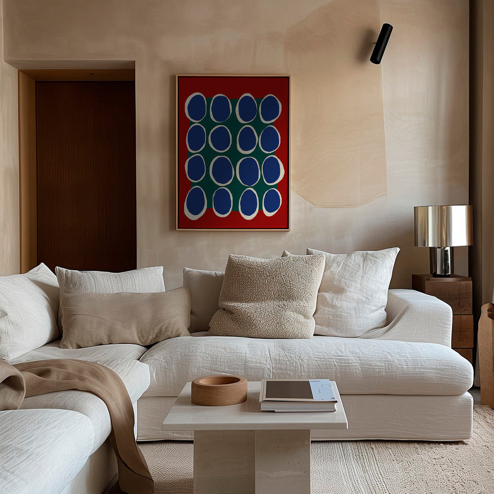 Cuadro geométrico con óvalos azules y bloque verde – Canvas1