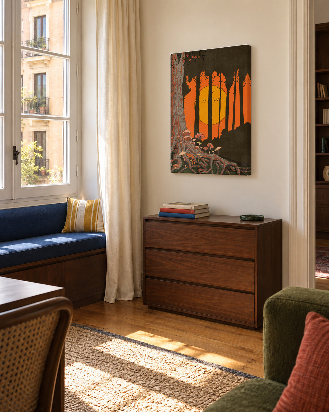 In the coolness of the evening - Unframed canvas in an interior