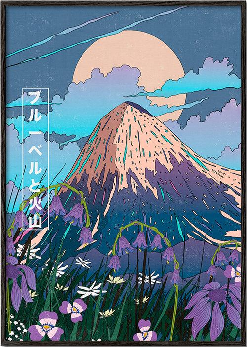 Plakat krajobrazowy: wulkan z dzwonkami – Black Frame