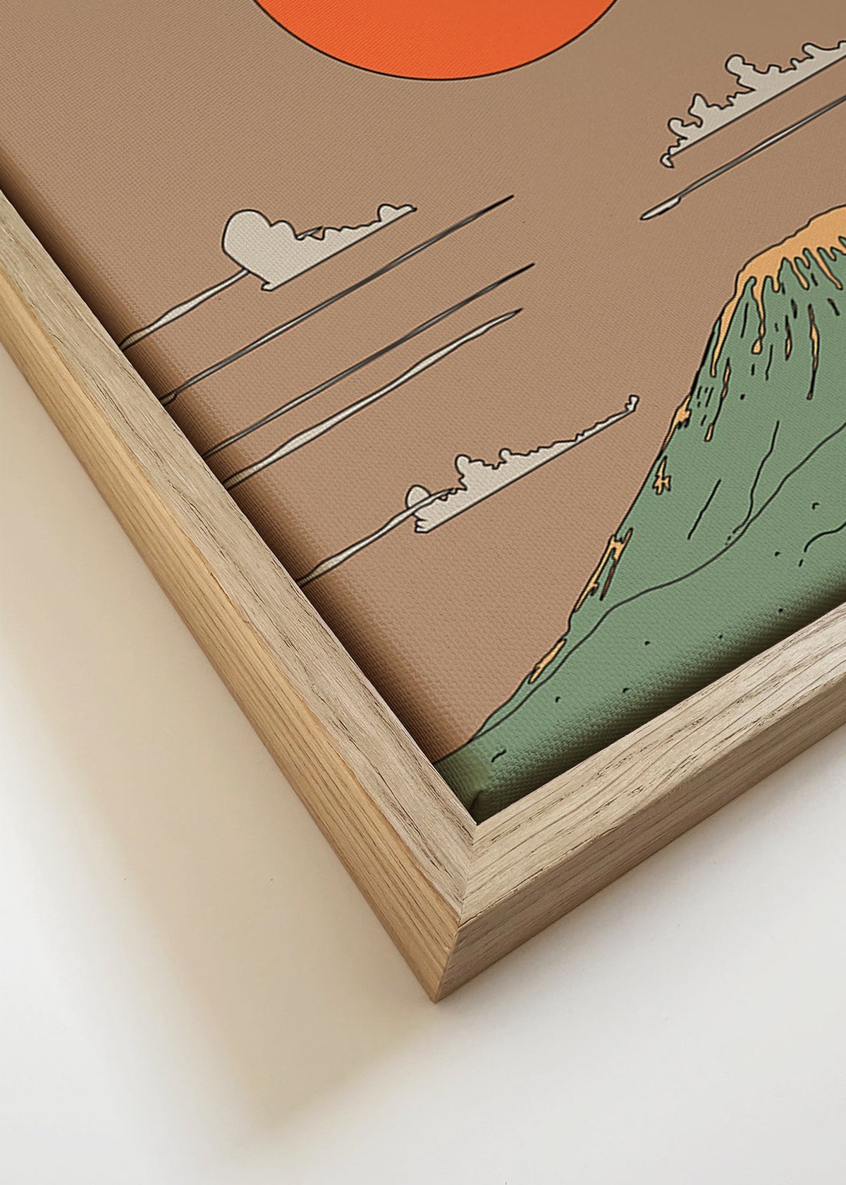 Ilustracja japońska: wschód słońca nad stylizowaną górą – Canvas detail