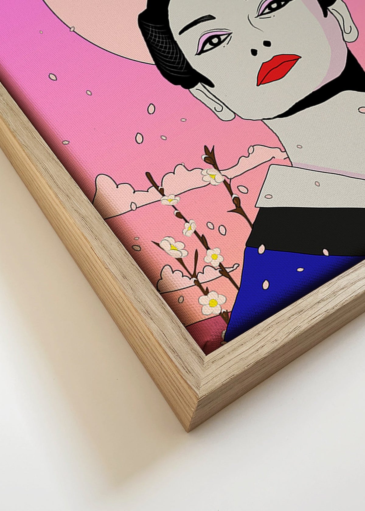 Ilustracja gejszy japońskiej z różowym księżycem – Canvas detail