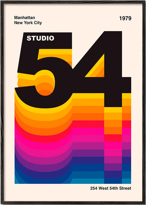 Wydruk vintage Studio 54 z kolorowymi falami – Black Frame