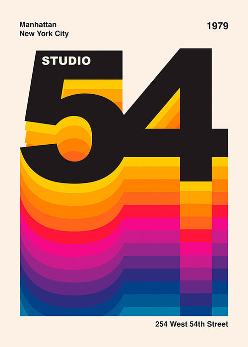 Wydruk vintage Studio 54 z kolorowymi falami