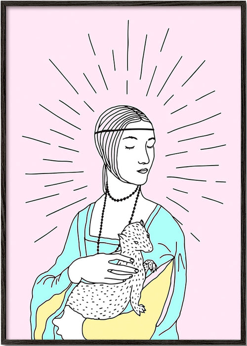 Ilustracja: dama z gronostajem w pastelach – Black Frame