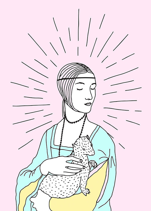 Ilustracja: dama z gronostajem w pastelach