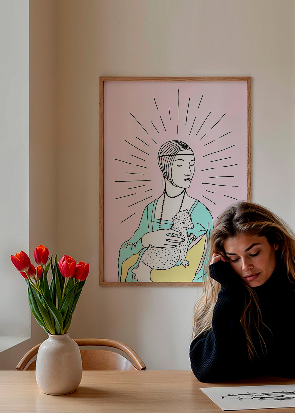 Ilustracja: dama z gronostajem w pastelach – Product1