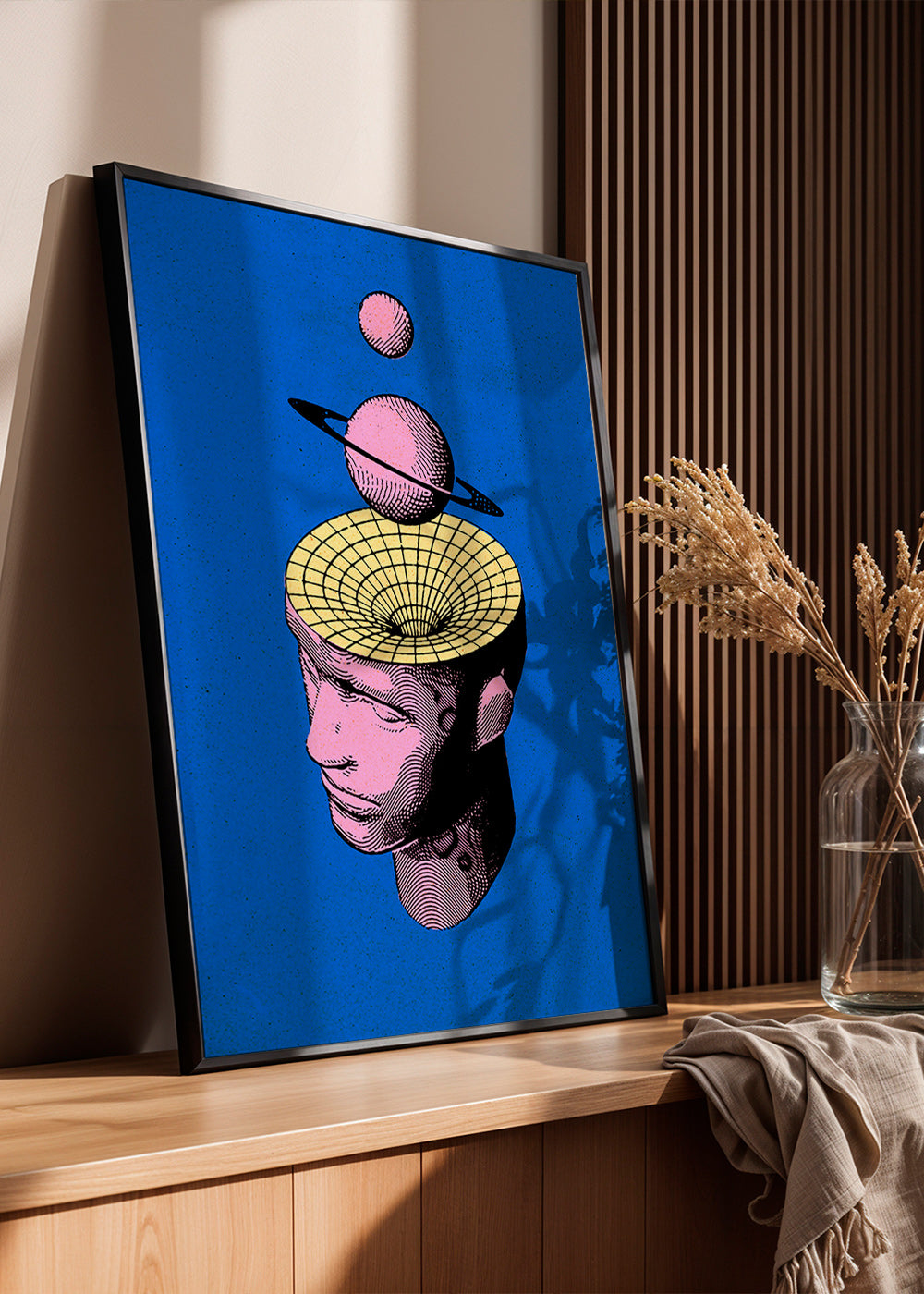 Surrealistyczna ilustracja głowy z planetami – Product1
