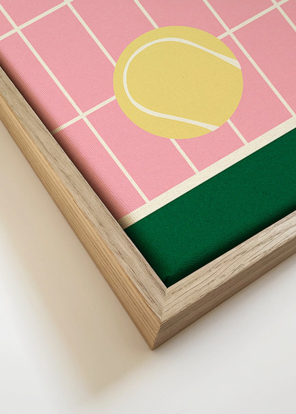 Sztuka tenisowa: żółte piłki na różowej siatce – Canvas detail