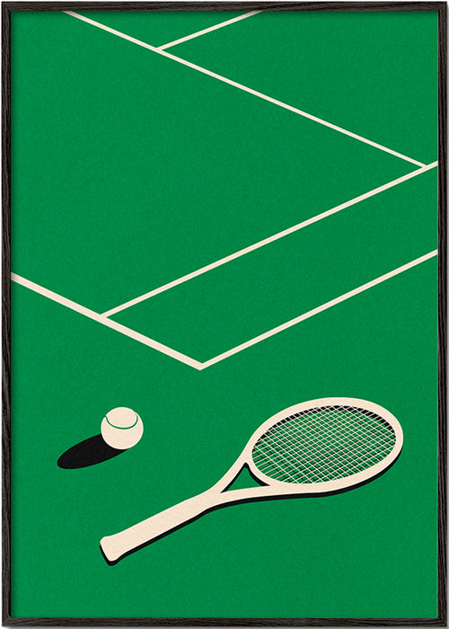 Sztuka sportowa: rakieta i piłka na korcie – Black Frame