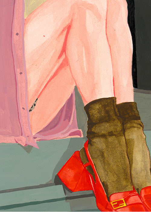 Ilustración de piernas con zapatos rojos