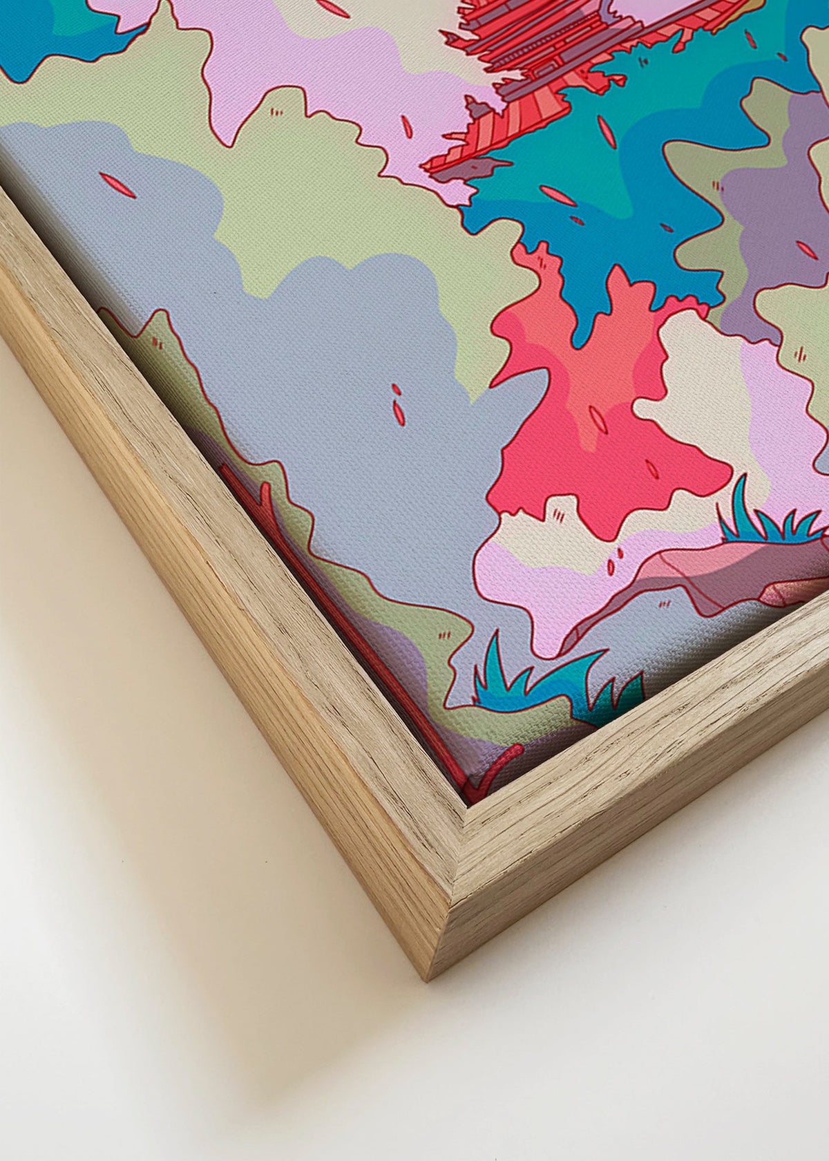 Ilustracja japońskiej świątyni w żywych kolorach – Canvas detail