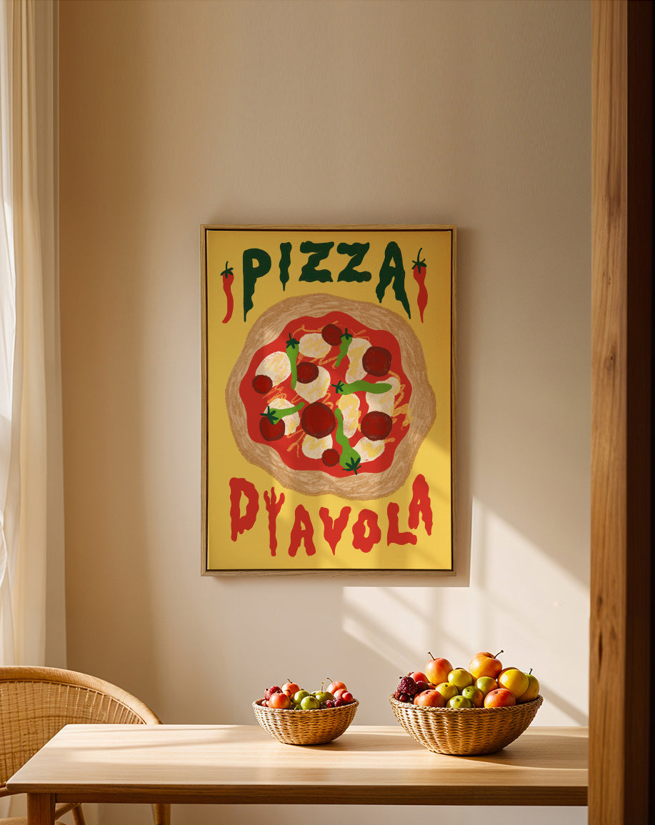 Pizza Diavola - Framed canvas in an interior
