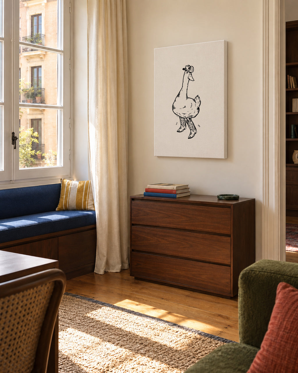 Duck wearing Western Boots - Unframed canvas in an interior