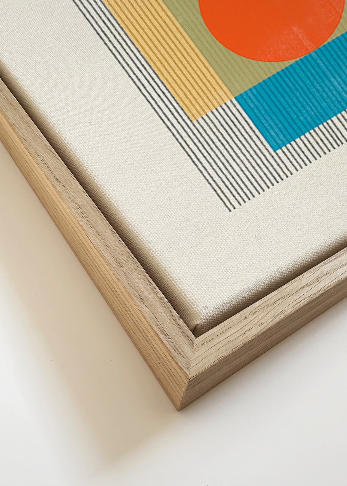 Plakat geometryczny z centralnym kołem i nakładającymi się kwadratami – Canvas detail