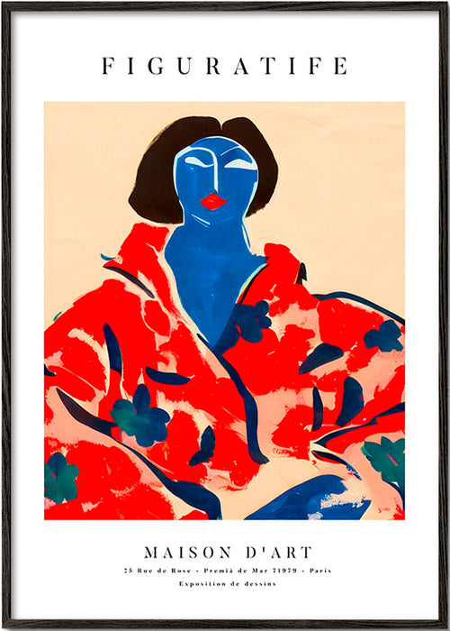 Ilustracja kobieca w czerwonym kimonie – Black Frame