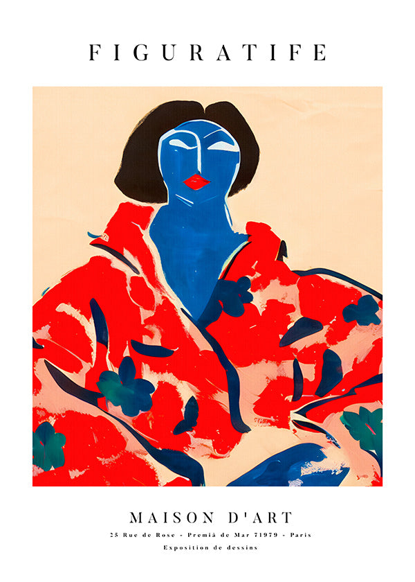Ilustracja kobieca w czerwonym kimonie
