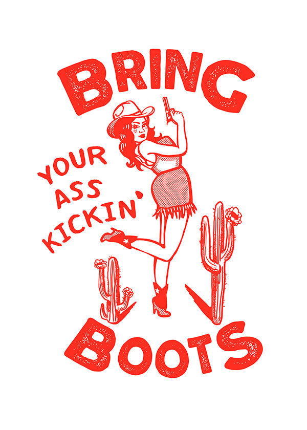 Ilustracja cowgirl z zabawnym napisem