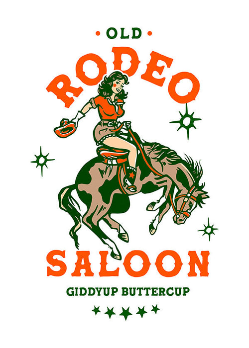Plakat vintage rodeo z ilustracją kowbojki