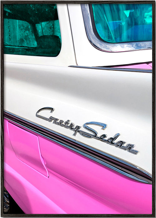 Plakat vintage Country Sedan detal chromu – Black Frame