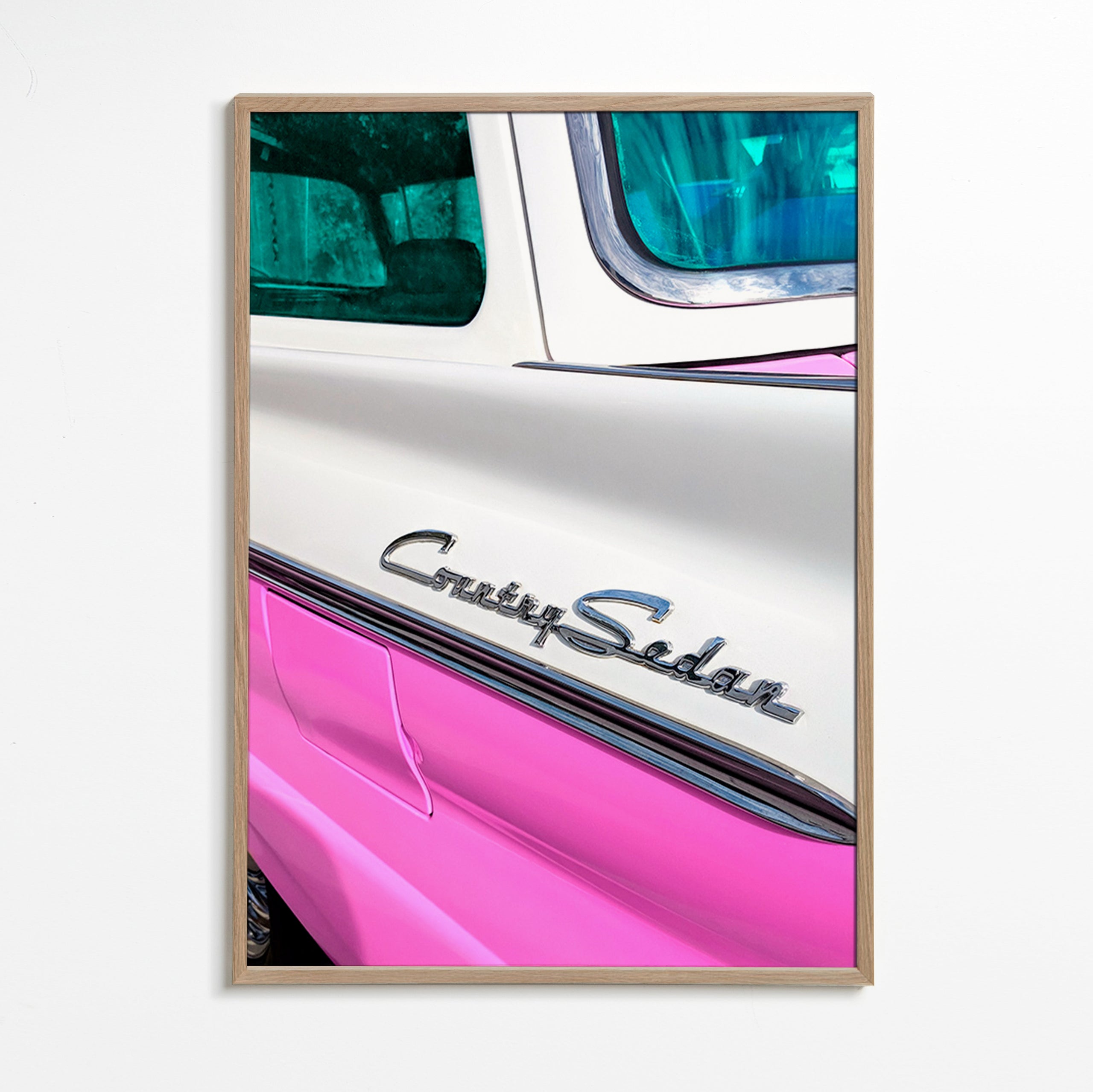 Plakat vintage Country Sedan detal chromu – Oak Frame