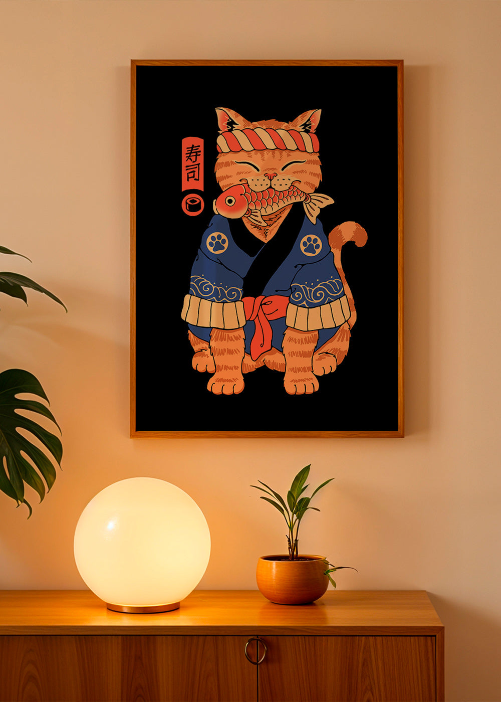 Grafika: japoński kot z ilustracją ryby – Product1