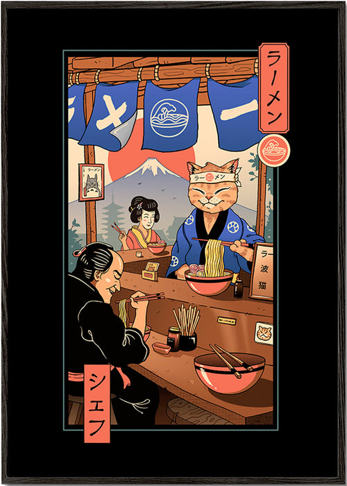 Sztuka do kuchni Ramen Meowster, kot ramen ilustracja – Black Frame